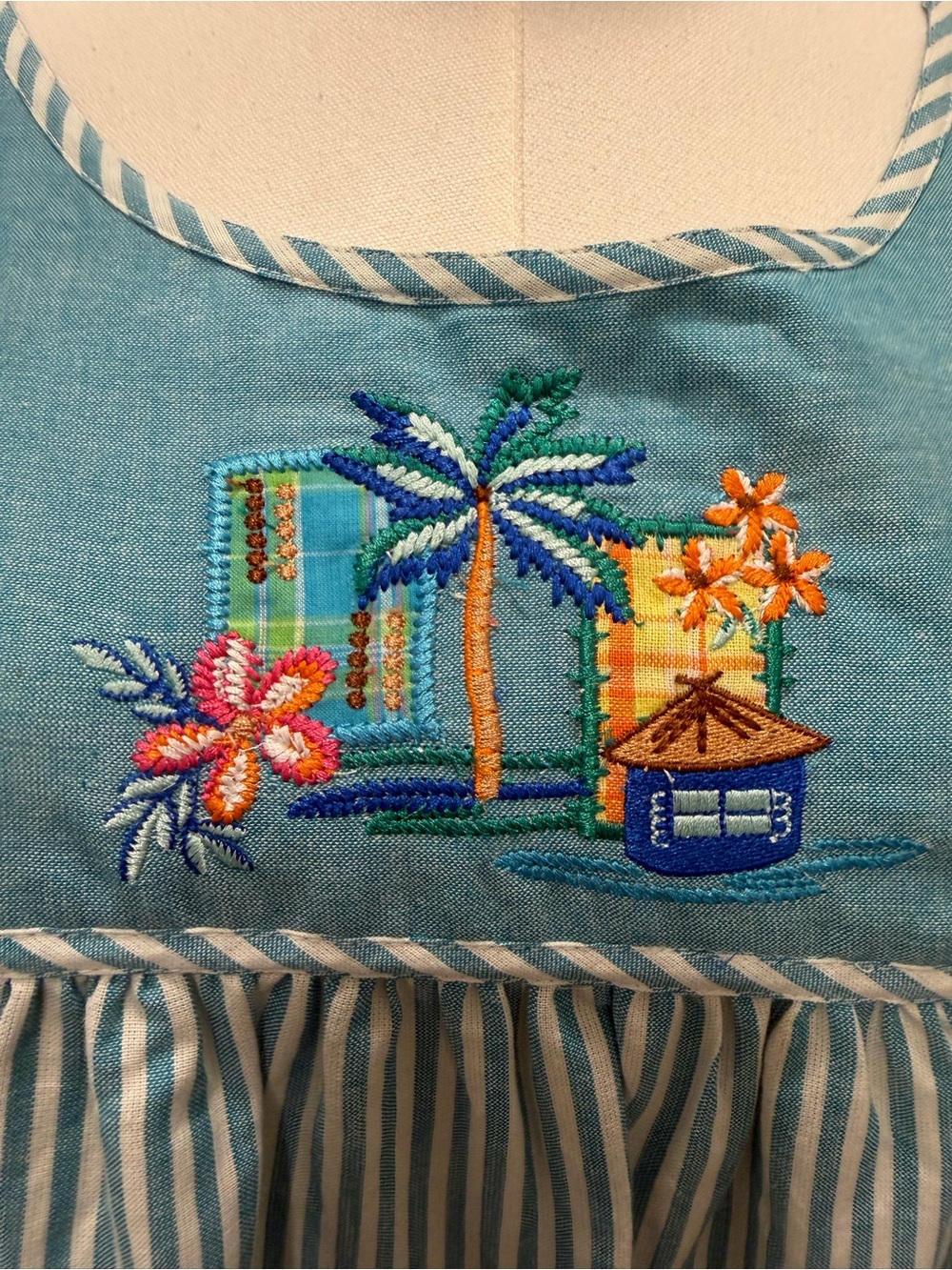 Bechamel Blue Stripe Patio Dress with Tropical Embroidery - Picture 5 of 10